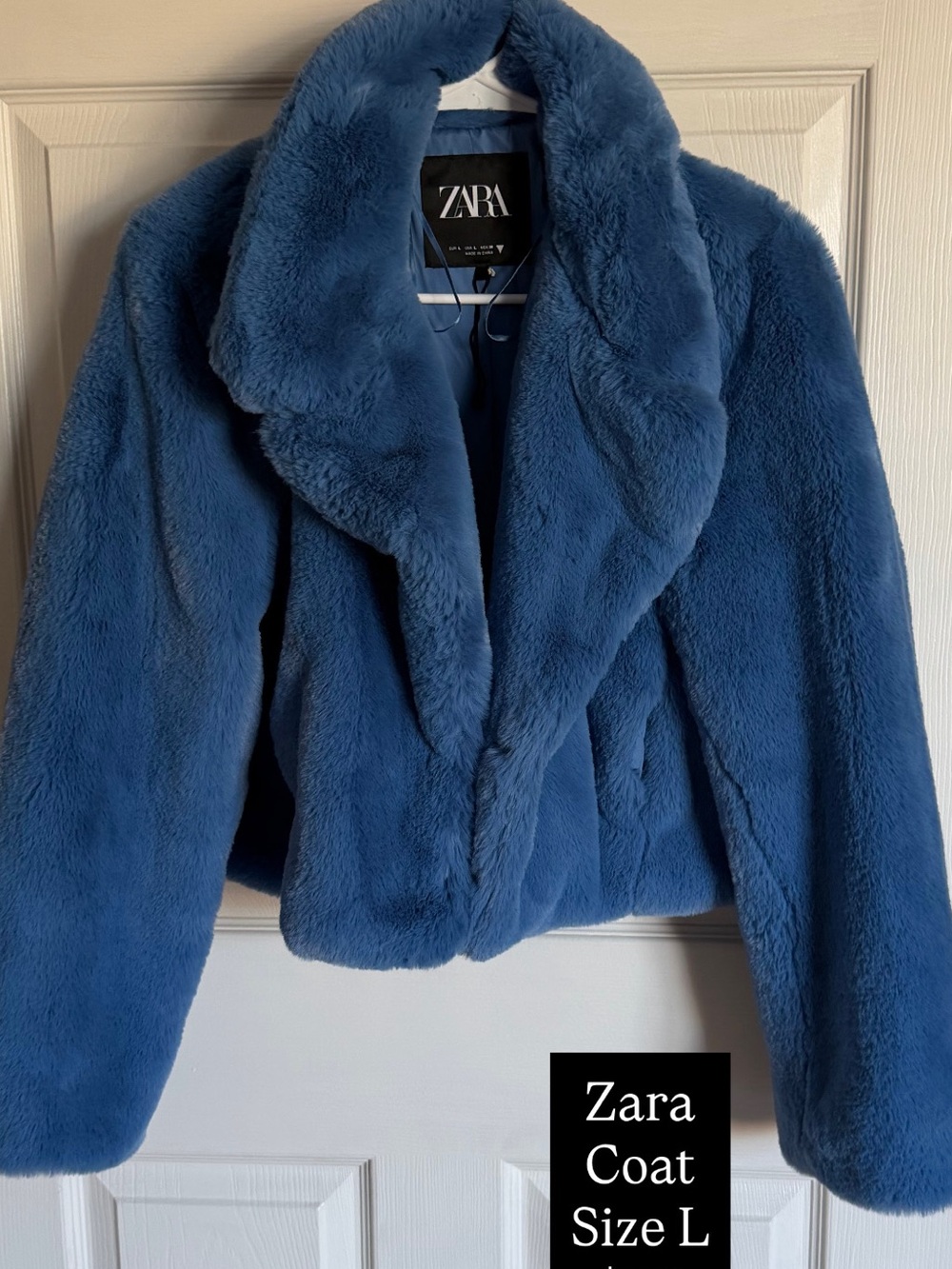 Zara Deep Blue Teddy Faux-Fur Jacket